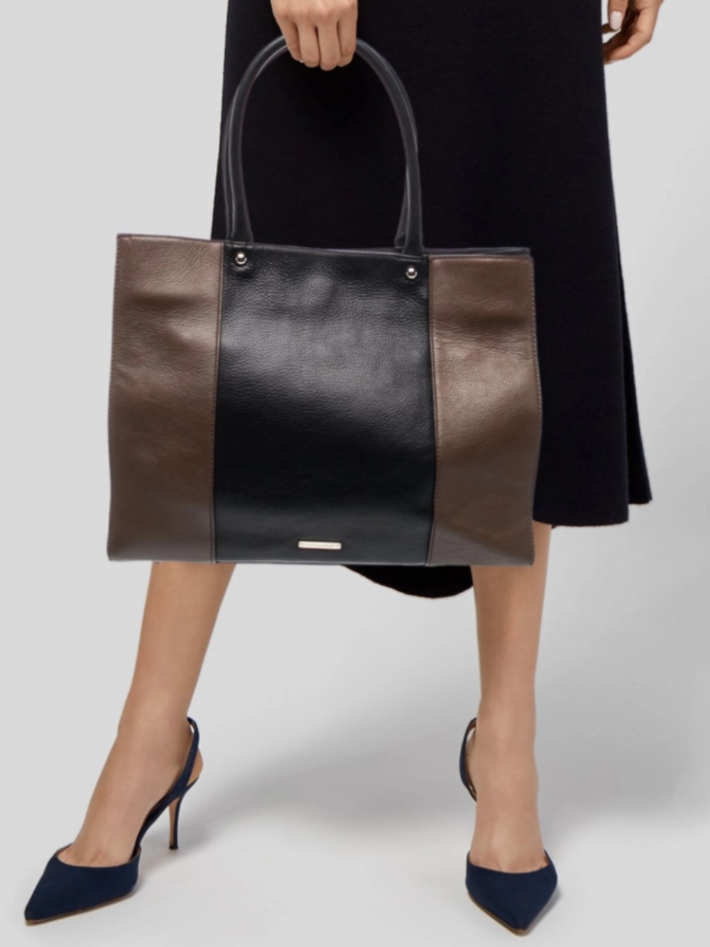 Rebecca Minkoff Brown Black Leather Colorblock Tote Bag